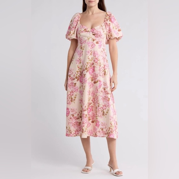 Avec Les Filles Floral-Print Twist Bodice Midi Dress - Picture 6 of 12